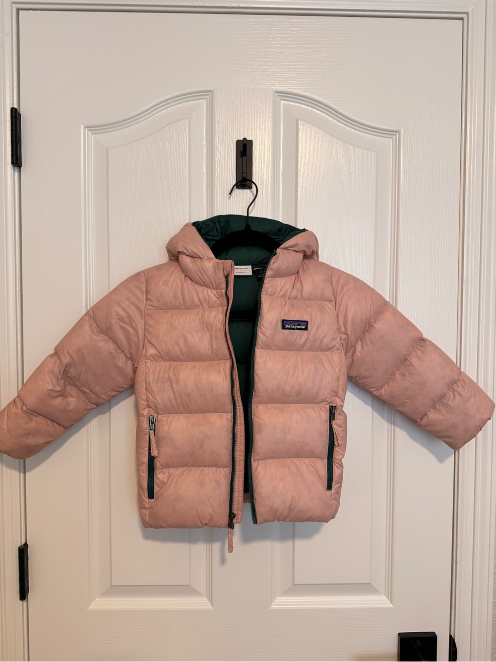 Patagonia Hi-Loft Down Sweater Hoody Pink/Green 4T